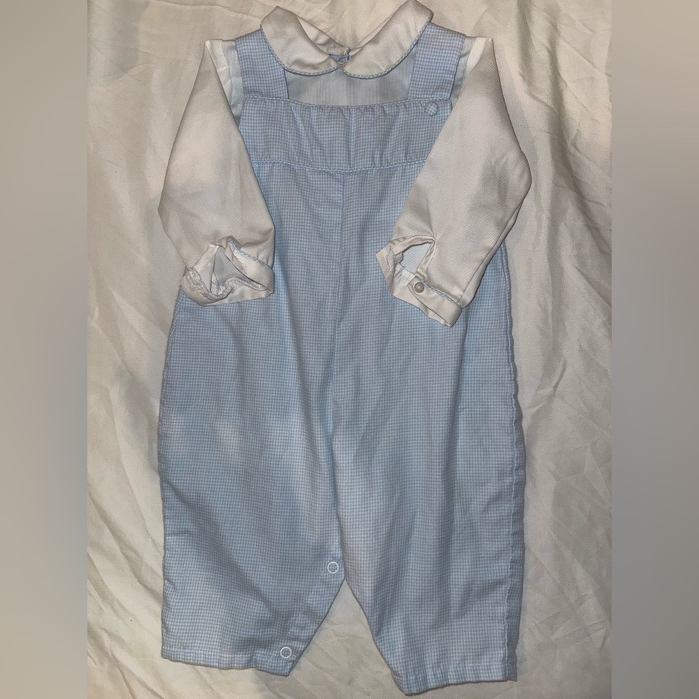 Petit Ami Light Blue and White Romper
